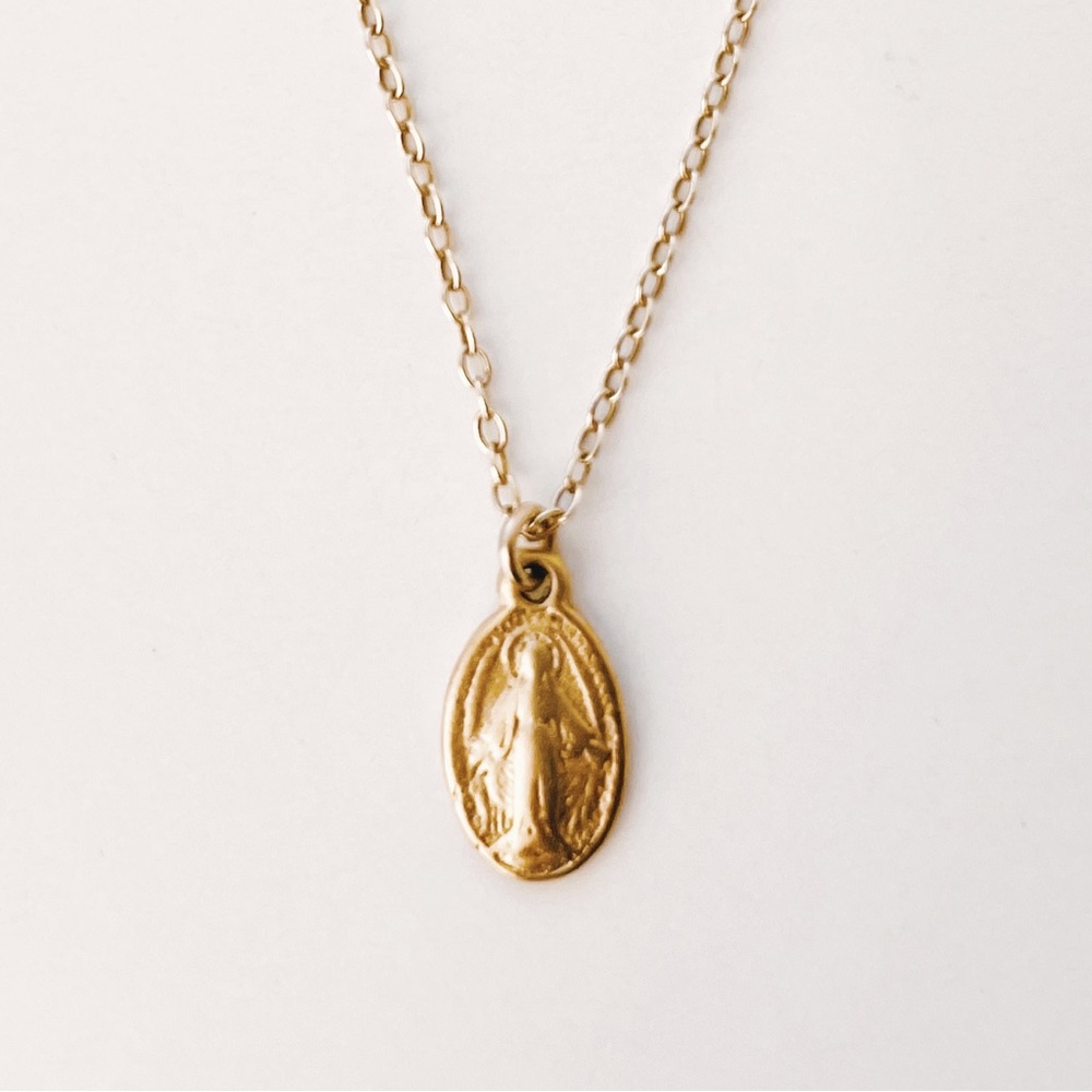 14k Gold-Filled Religious Virgin Mary Necklace with 14k Gold Vermeil Pendant 18”